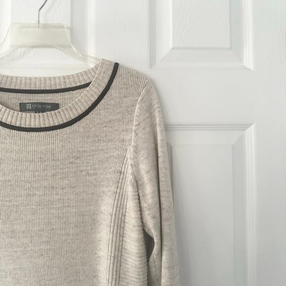 Title Nine Beige Wool Blend Contrast Trim Long Tunic Sweater Dress Medium - Picture 5 of 11